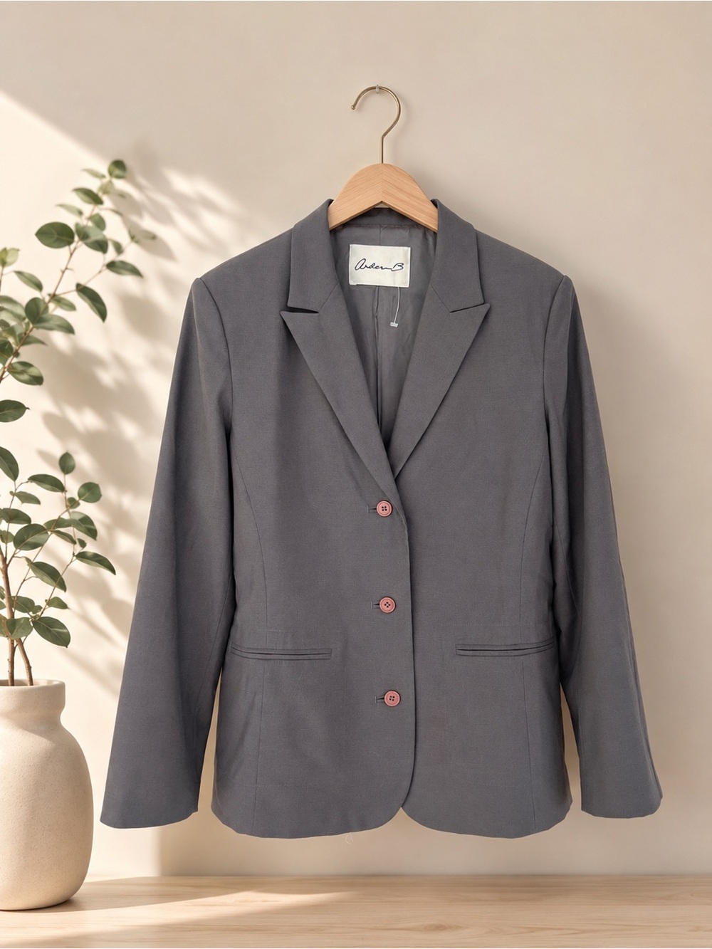 Adore Charcoal Gray Women's Blazer with Pink Buttons